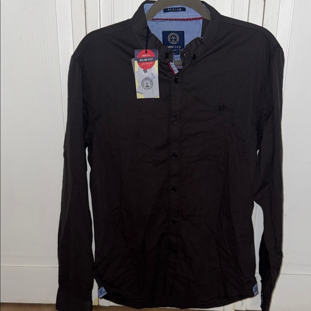 Slim Fit Black Button-Down Men's Shirt Size M